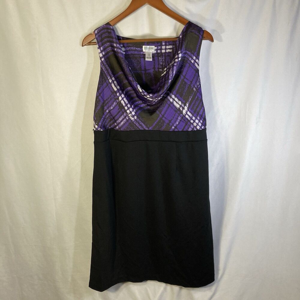 MOTHERHOOD purple black plaid print cowl neck satin maternity shift dress M